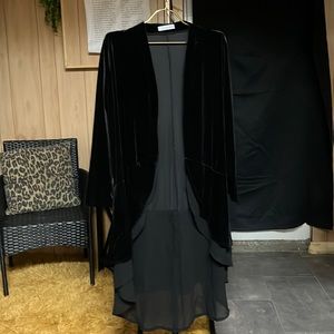 Black Velour Open Cardigan Duster